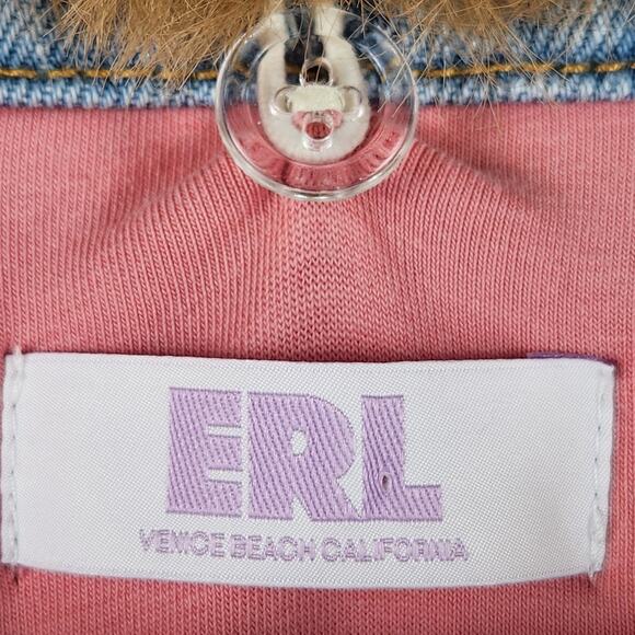 ERL Lamb’s Wool Detachable Collar LGHT Wash Denim Jacket Made in Italy $875 - Picture 6 of 16